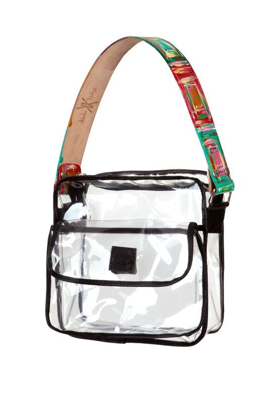 Cile Black Small Clear Bag
	⁃	Black Leather Piping
	⁃	Dimensions 9“ x 9“ x 3”
	⁃	Nickel hardware with Black Nylon Zipper Closure
	⁃	6“ x 9“ x 1“ Outside Magnetic Closure Pocket