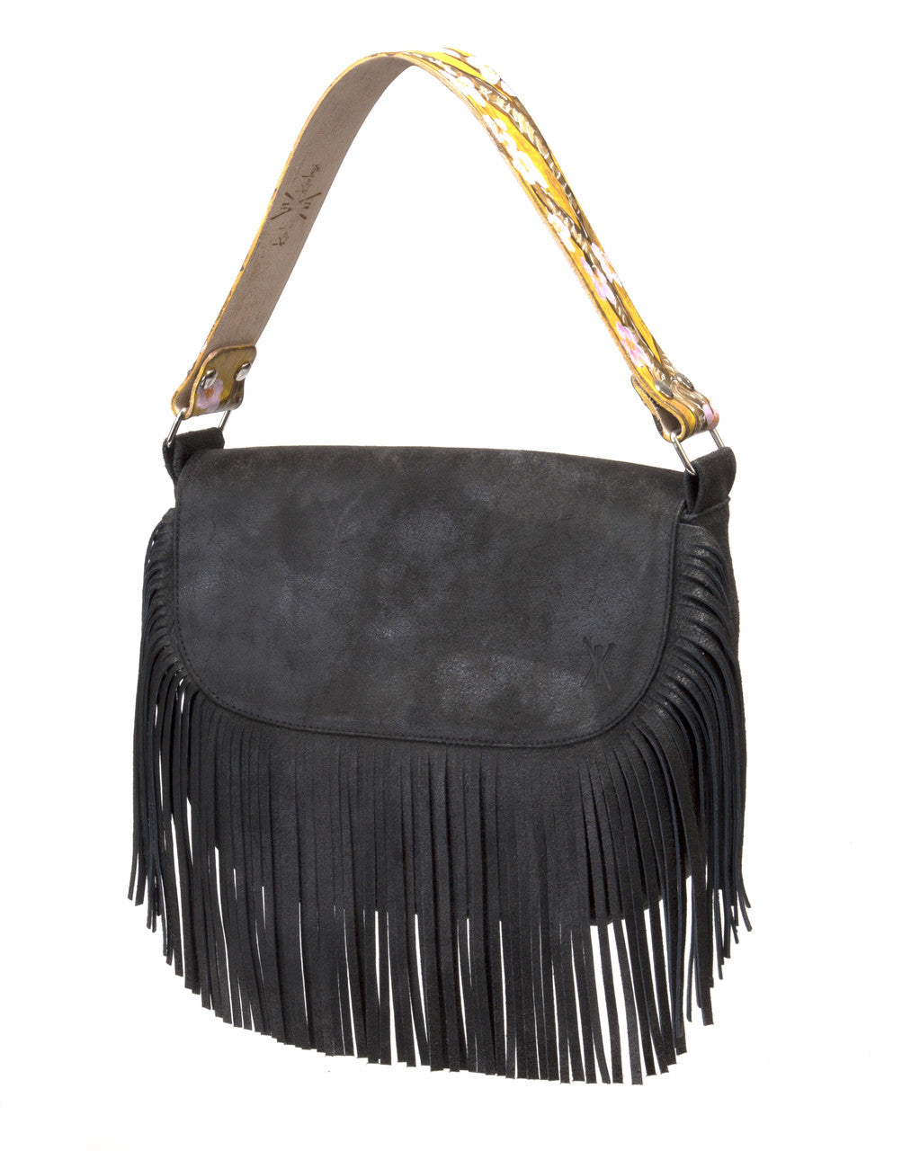 Leather Flap With Fringe
Distressed Leather 
Dimensions: 9” X 14” X 2.50" 
Liner: Canvas Closure
 Magnetic Snap 
Hardware: Nickel -Nickel Feet 