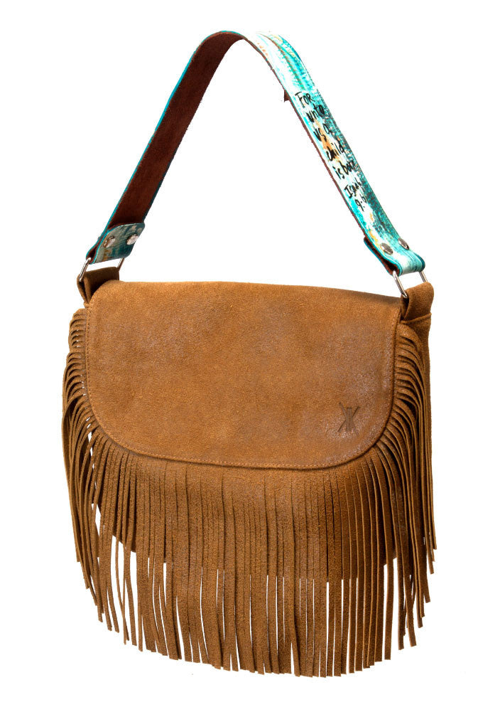 Leather Flap With Fringe
Distressed Leather  
Dimensions: 9” X 14” X 2.50"
 Liner: Canvas Closure
 Magnetic Snap 
Hardware: Nickel -Nickel Feet 